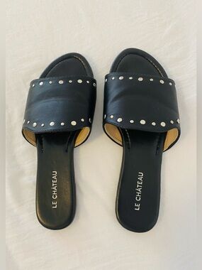 Le Chateau Black Studded Slide Mule, Size 7